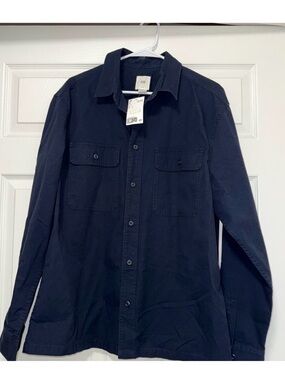 H&M Men's Dark Navy Button-Front Utility Shirt Jacket